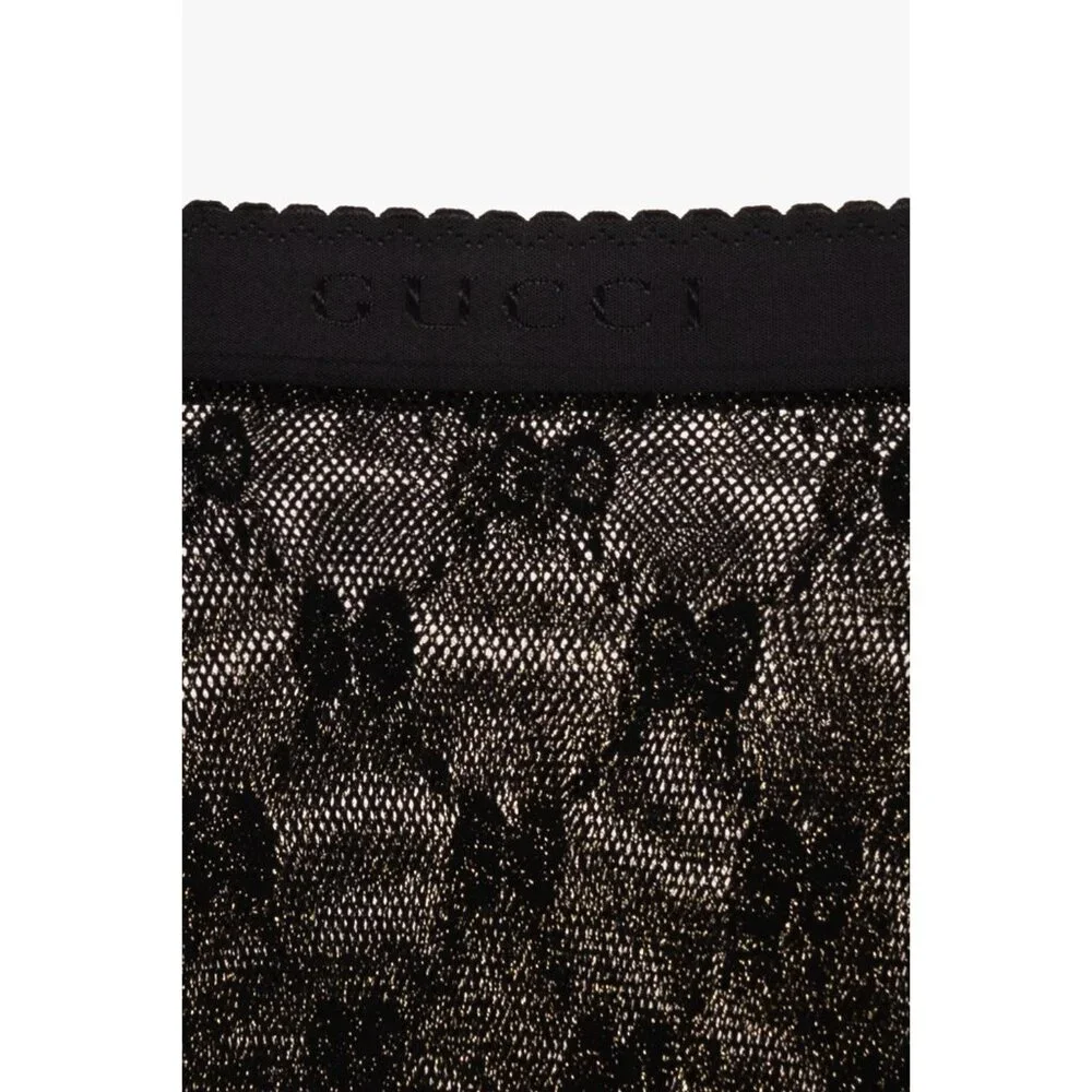 NEW GUCCI TIGHTS BLACK GOLD KNIT GG SZ M 691619 - Picture 3 of 9